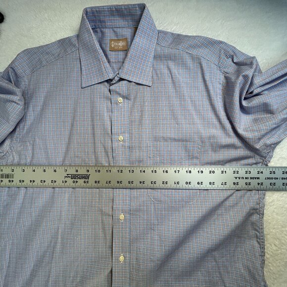 Gitman Bros Mens 17 35 Blue Plaid Long Sleeve Button-Up Dress Shirt 100% Cotton - Picture 6 of 7